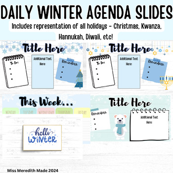 Preview of Daily Agenda Morning Slides | Winter | Holiday | Kwanza | Hannukah | Diwali