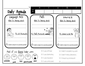 Preview of Daily Agenda Sheet- For the Disorganized Child Parent Teacher Communication