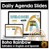 Daily Agenda Slides Editable English Spanish Boho Rainbow 