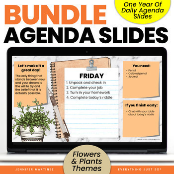 Preview of Google Slides Template - Digital Daily Agenda Slides - FLOWERS & PLANTS BUNDLE