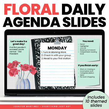 Preview of Google Slides Template - Editable Daily Agenda Slides - Flowers In Vase Theme