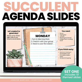 Preview of Daily Agenda Slides - Editable Google Slides™ Template Succulent Theme Set ONE