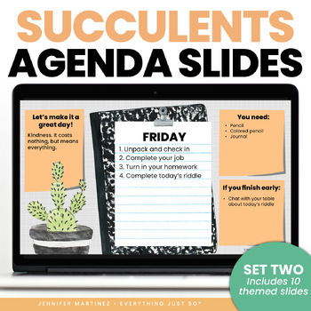 Preview of Google Slides Template - Editable Daily Agenda Slides - Succulent Theme SET TWO