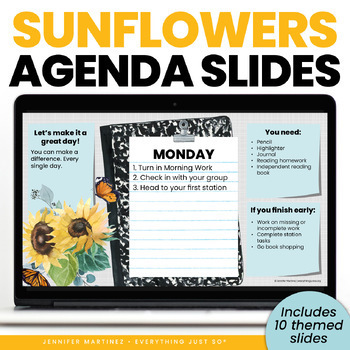 Preview of Google Slides Template - Digital Daily Agenda Slides - Sunflowers Theme