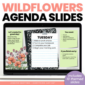 Preview of Google Slides Template - Digital Daily Agenda Slides - WILDFLOWERS Theme