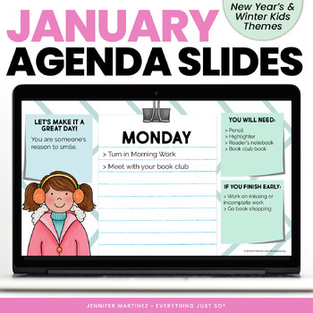 Preview of New Year's & Winter Google Slides Template - Digital Daily Agenda Slides January