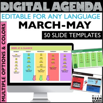 Preview of Daily Agenda Slides Spring templates March April Editable Schedule Google