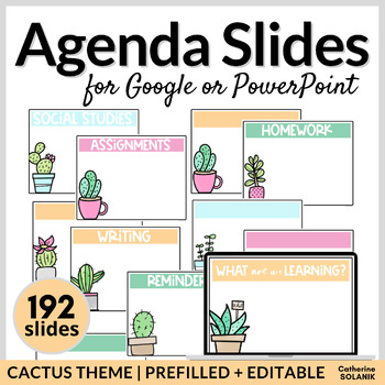Preview of Daily Agenda Slides Templates Cactus Theme for Google or PPT | Back to School