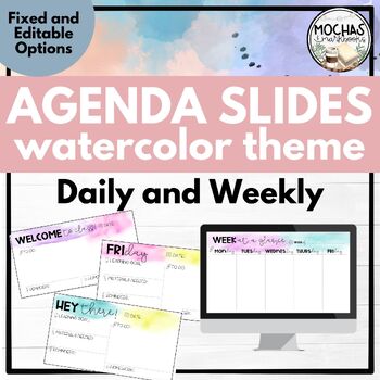 Preview of Daily Agenda Slides - Watercolor Theme (Classroom or Distance Learning)