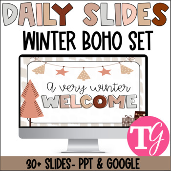 Preview of Daily Agenda Slides l Winter Boho Set l PPT & Google l Editable