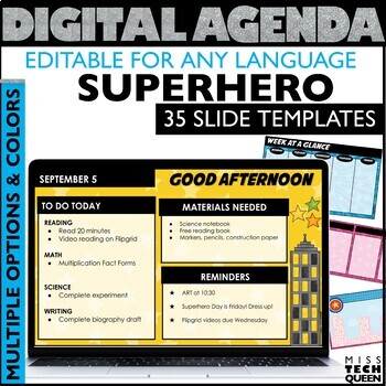 Preview of Daily Agenda Superhero Google Slides Template Morning Meeting Editable Slides