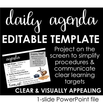 Preview of Daily Agenda Template - Communicate clear learning goals & simplify procedures!