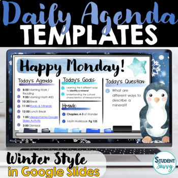 Daily Agenda Template Daily Schedule Google Slides Winter Theme