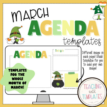 Preview of Daily Agenda Template- Editable -Google Slides-March-St. Patrick's-Gnome Theme
