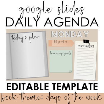 Preview of Daily Agenda Template - Google Slides - Book/Days of the Week