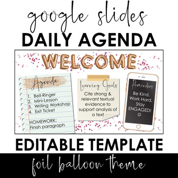 Preview of Daily Agenda Template - Google Slides - Foil Balloon Theme