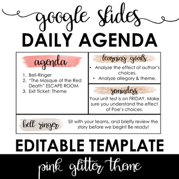 Preview of Daily Agenda Template - Google Slides - Pink Glitter Theme
