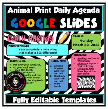 Preview of Daily Agenda Template | Zebra and Leopard Animal Print Google Slides