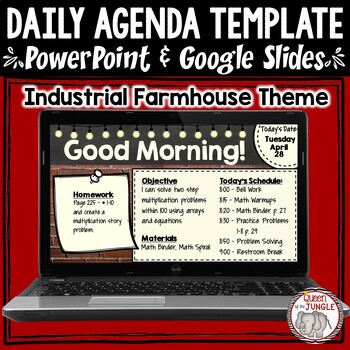 Preview of Daily Agenda and Assignments Slides Template - Industrial Farmhouse Theme