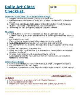 Preview of Daily Art Checklist of instructional tasks