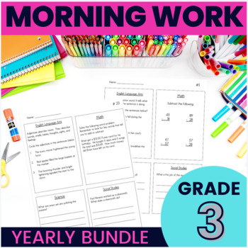Preview of 3rd Grade Morning Work Bundle: 180 days (Math, Science, Socials Studies and ELA)