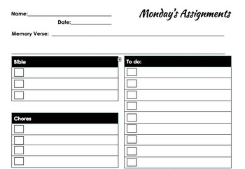 daily assignment sheet printable