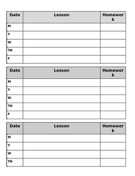 Preview of Daily Assignment Sheet