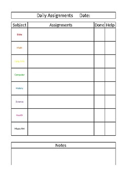 Daily Assignment Sheet By Carmichael Creations Tpt