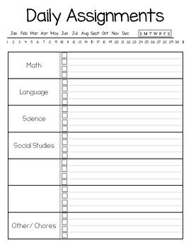 homeschool daily assignment sheet