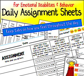 Preview of Daily Assignment Sheets for Emotional Disabilities and Behavior SPED