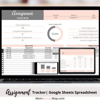 Preview of Daily Assignment Tracker Template for Homework Google Sheets Spreadsheet