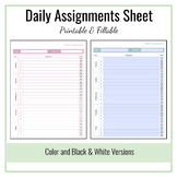 Daily Assignments Sheet Printable & Fillable