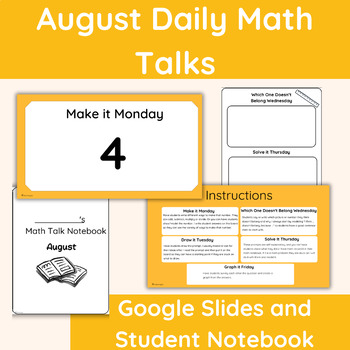 Preview of Daily August Math Number Talk Google Slides with Student Notebook