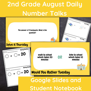 Preview of Daily August Number Talks | Math Warm-Up Google Slides and Student Notebook