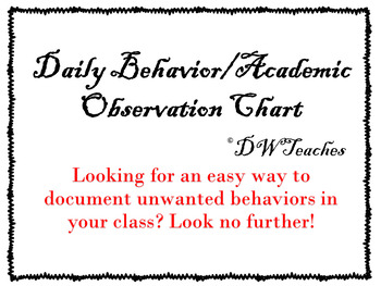 Preview of Daily Behavior/Academic Observation Chart