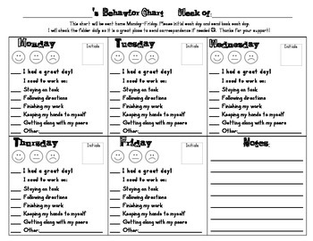 Preview of Weekly Behavior Chart