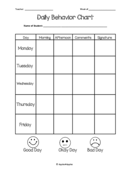 Daily Behavior Chart by Apples4Apples | TPT