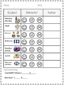 Daily Behavior Chart For Elementary Students