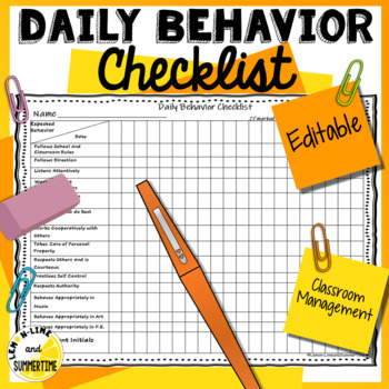 Preview of Daily Behavior Chart Editable Checklist