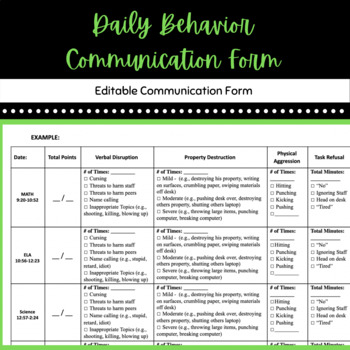 Preview of Daily Behavior Communication Form (DETAILED)