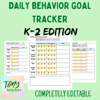 Preview of Daily Behavior Goal Tracker K-2 Edition - Editable