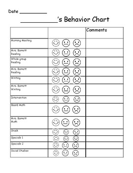 Preview of Daily Behavior Log