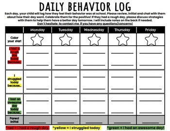 Preview of Daily Behavior Log - Student Accountability