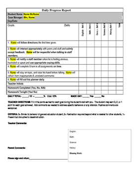Behavior Tracking Chart Middle School