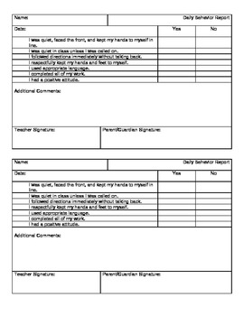 Daily Behavior Report by Natalie Shaw | TPT