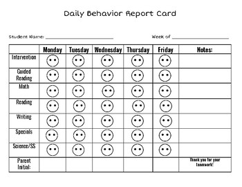 Daily Behavior Report Card by The Second Grade Garden | TPT