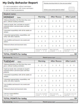 Preview of Daily Behavior Report with Points - fully editable!