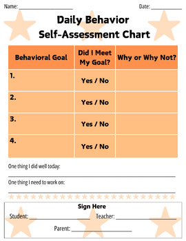 Preview of Daily Behavior Self Assessment Worksheet - Orange