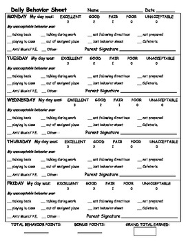 Preview of Daily Behavior Sheet to Send Home