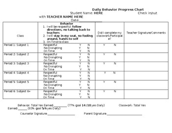 Preview of Daily Behavior Student Report: Track Progress Across 6 Classroom Subjects!